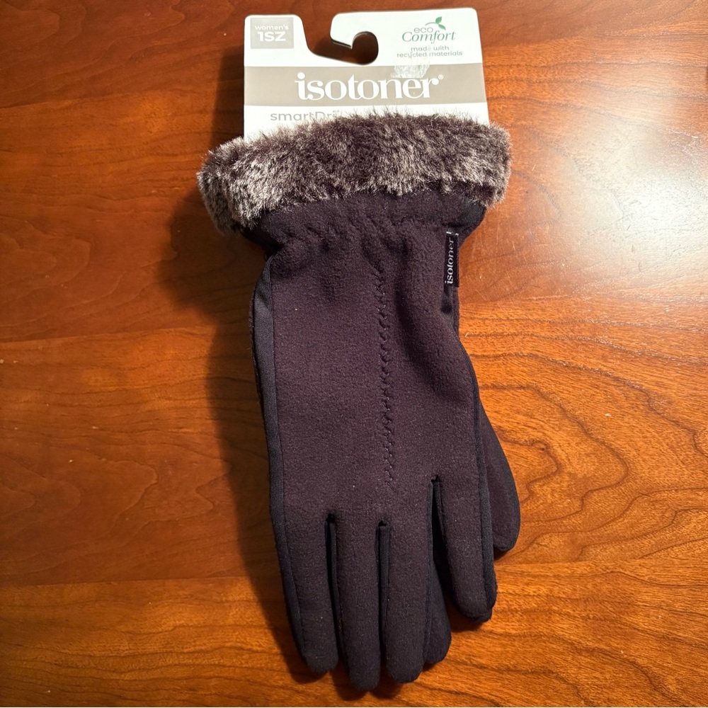 Isotoner SmartDri Smart Touch Black Gloves NWT One Size - Picture 1 of 6